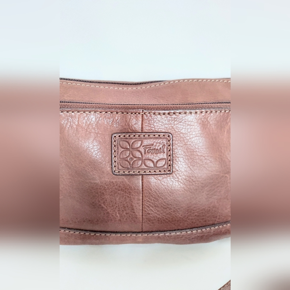 Fossil Adjustable Strap Crossbody Bag Brown Pebbled Leather - Picture 2 of 10